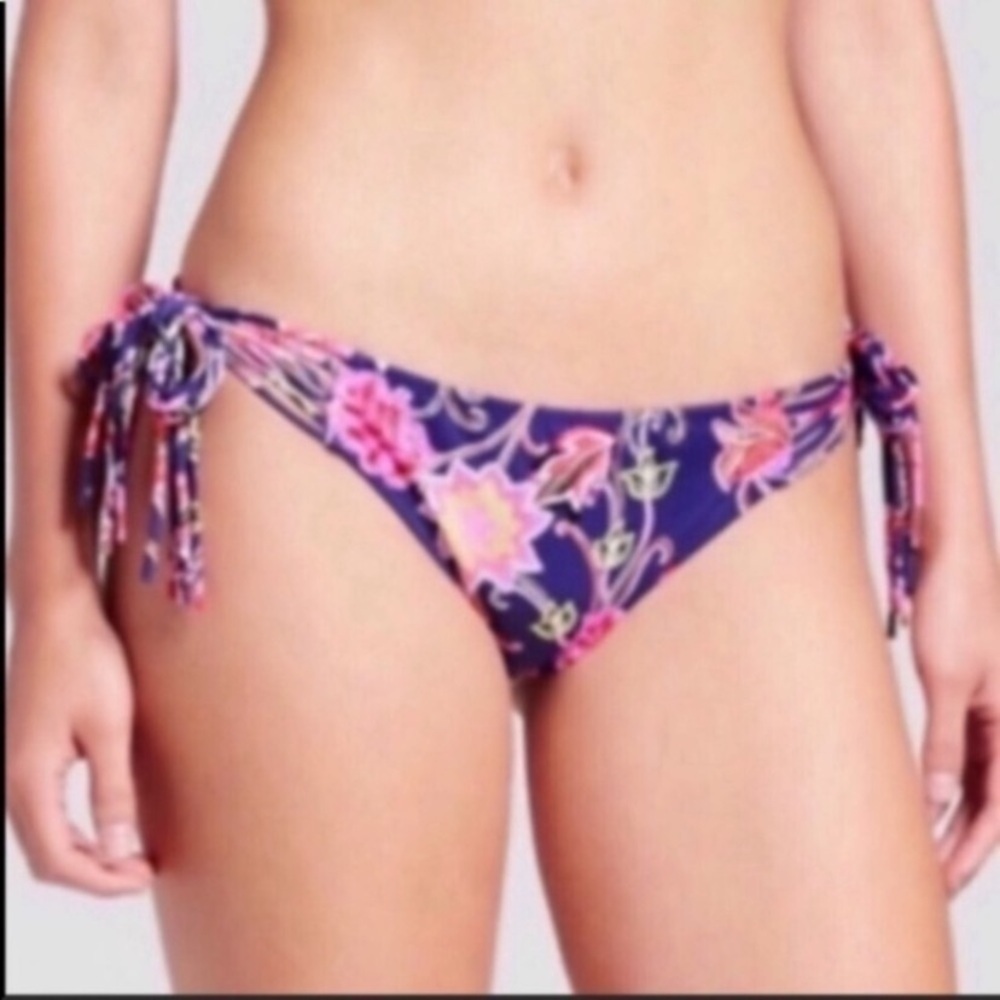 Shade & Shore Floral Side Tie Bikini Bottoms XS Boho Fringe Cheeky Swim